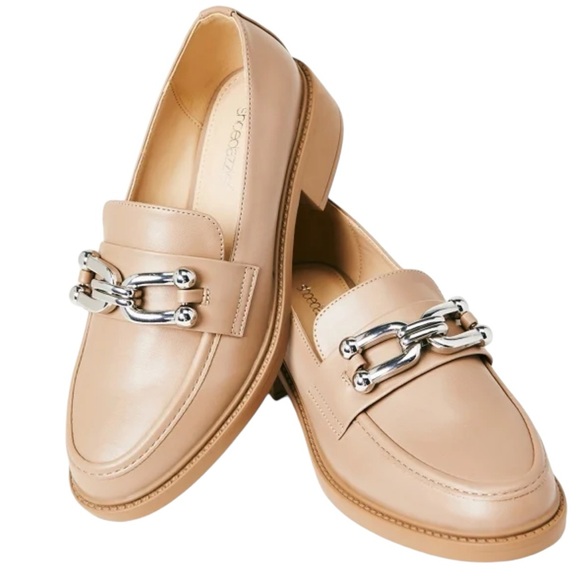 Shoe Dazzle Shoes - Camille slip on loafer in Taupe with silver details size 11